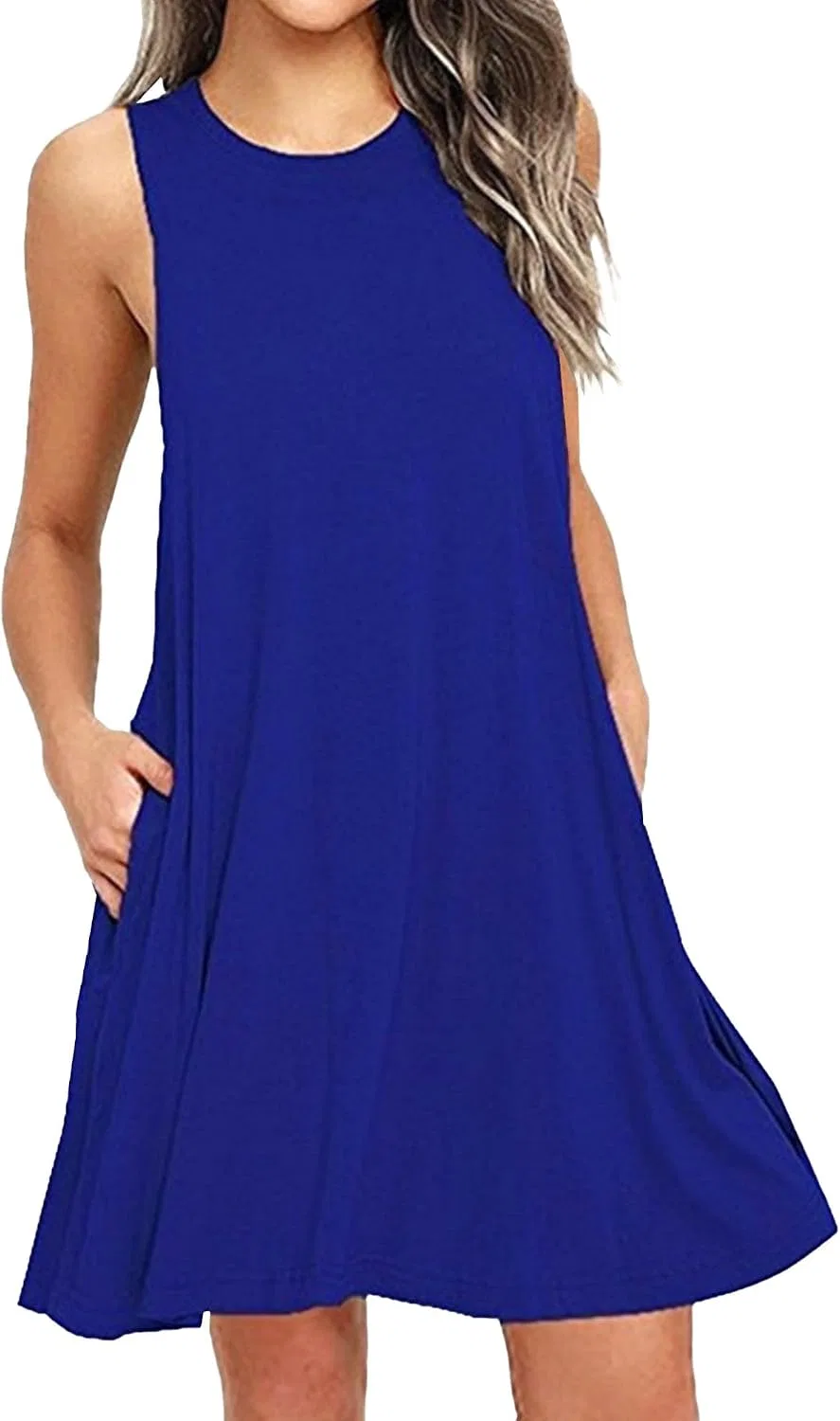 Женское летнее платье-футболка без рукавов с карманом, Royal Blue