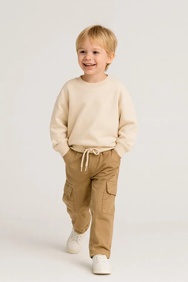 Детские брюки для мальчиков карго с завязками Motebarn Wear, Beige