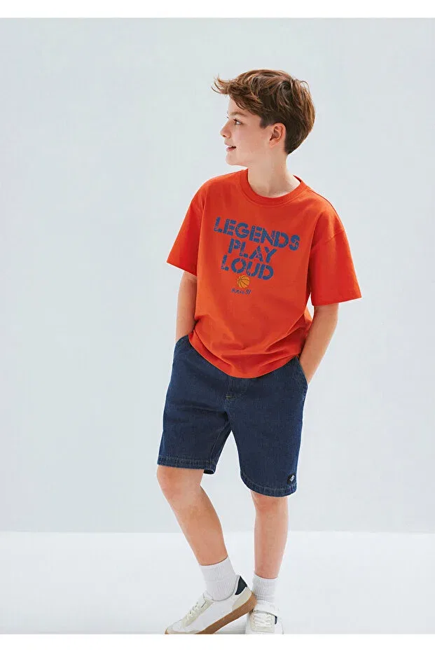 Детская футболка с принтом Basketball Printed Orange Oversize Mavi, Red