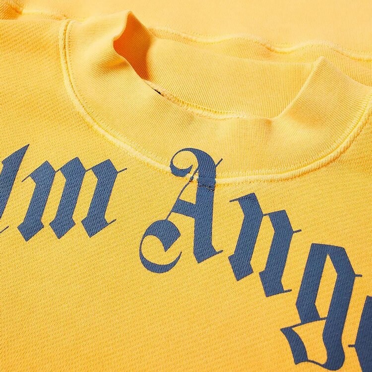Толстовка Palm Angels Vintage Wash Curved Logo Crew 'Yellow/Navy', желтый — фото 3