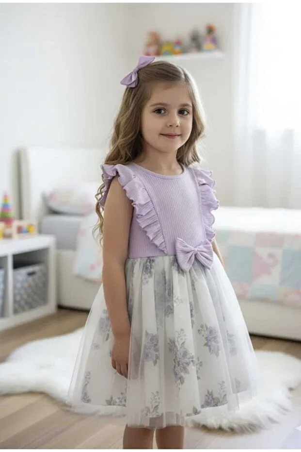 Детское платье для девочек с цветочным принтом, без рукавов Retro Women, Purple