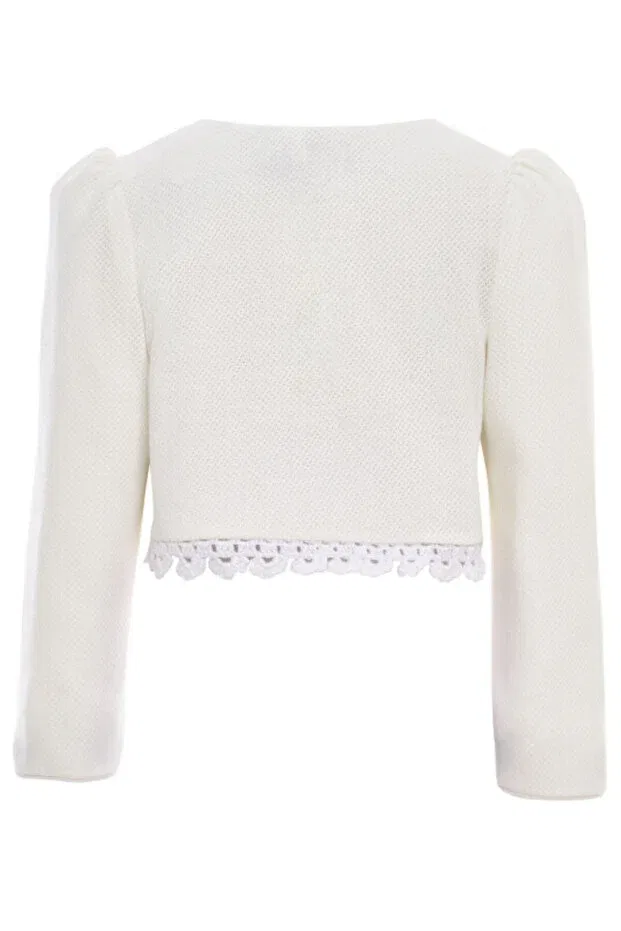 Детский кардиган для девочек с вязаной отделкой Crochet Decorated Knitted Pamina, Ecru — фото 2