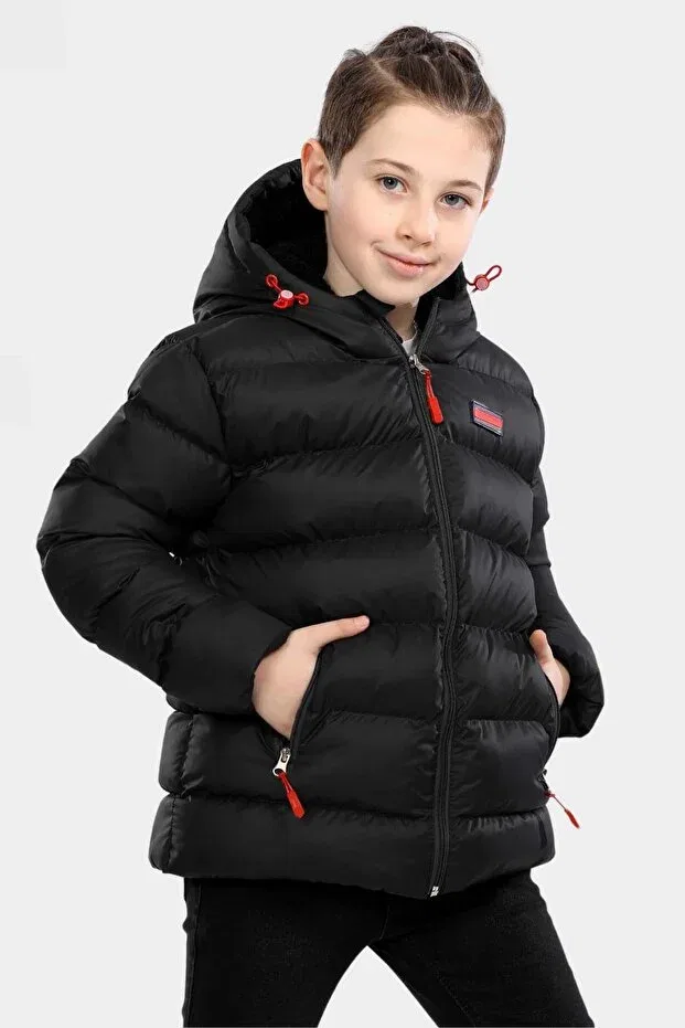 Детское пальто для девочек зимнее утепленное Black Fur Lined Waterproof Winter Thick Hooded Coat Vodens, Black — фото 2