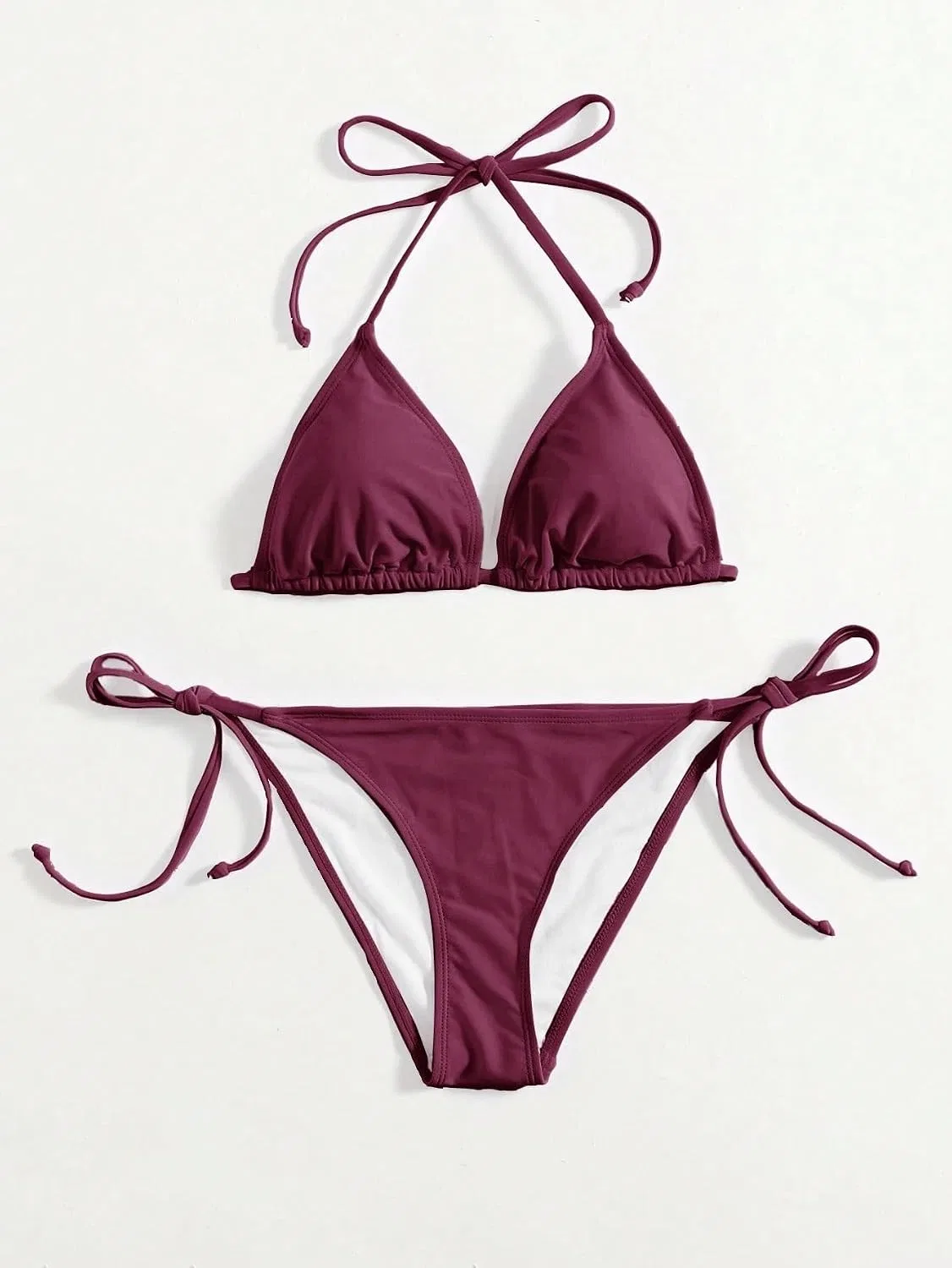 Женский бикини-сет с высокой талией, завязками на спине Generic, Burgundy — фото 4