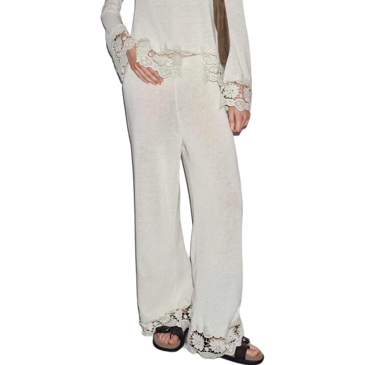 Женские прямые брюки белые повседневные ZARA, Raw White