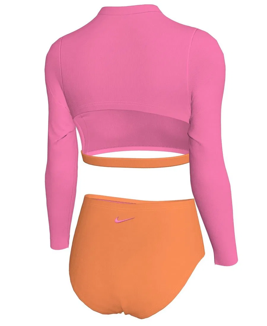 Комплект для плавания с длинным рукавом и высокой талией Nike, Pink/Orange — фото 2