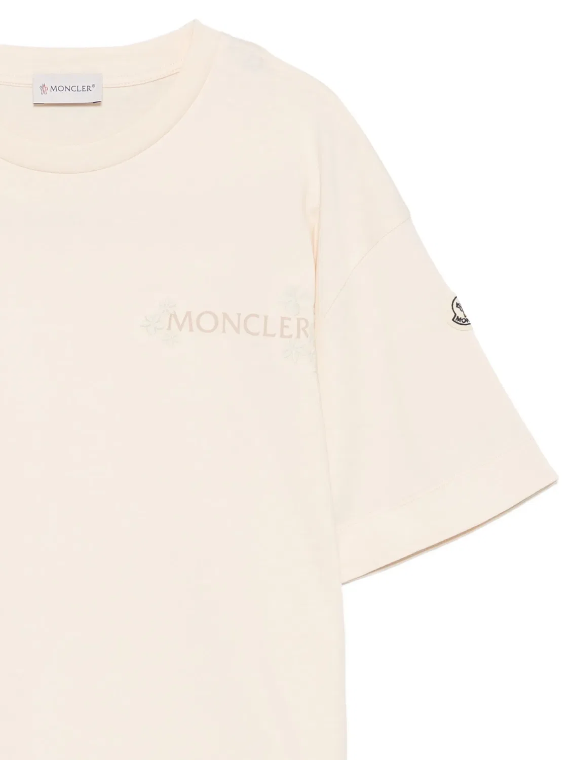 Футболка с вышитым логотипом Moncler Enfant, нейтральные цвета — фото 3