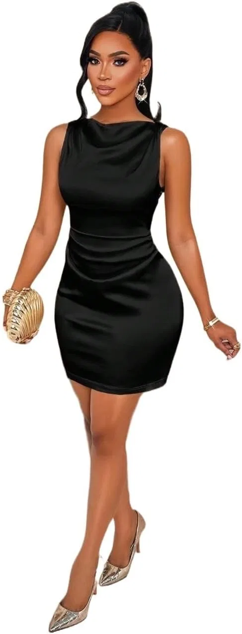 Женское сатиновое мини-платье А-силуэта с оборками на талии Off-Shoulder, Black