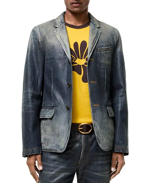 Мужская куртка из денима с покрытием Coated Denim Tailored Jacket Burberry, Mid Blue