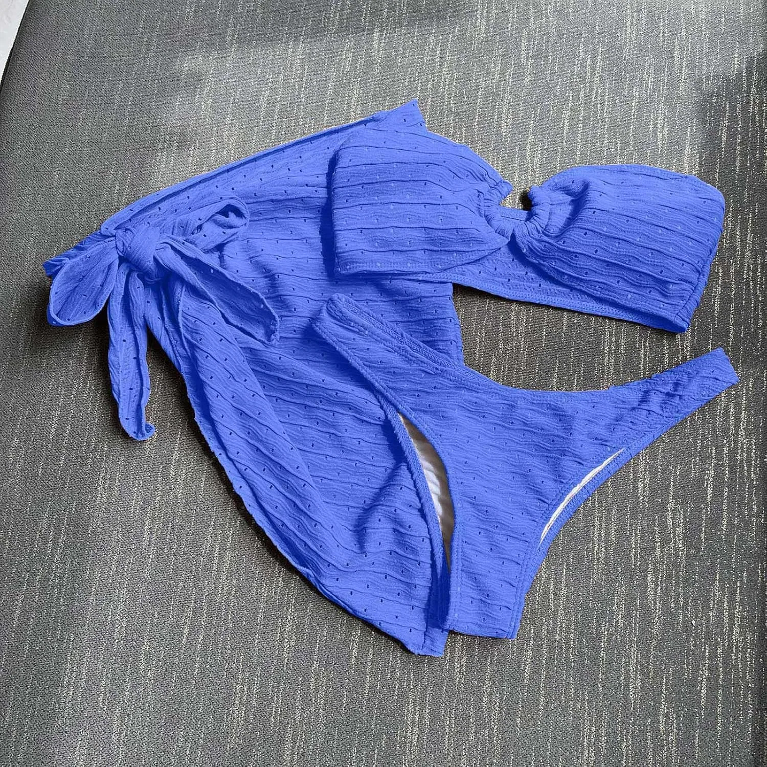 Женский купальный костюм бандо с юбкой-накидкой Generic, Blue — фото 3