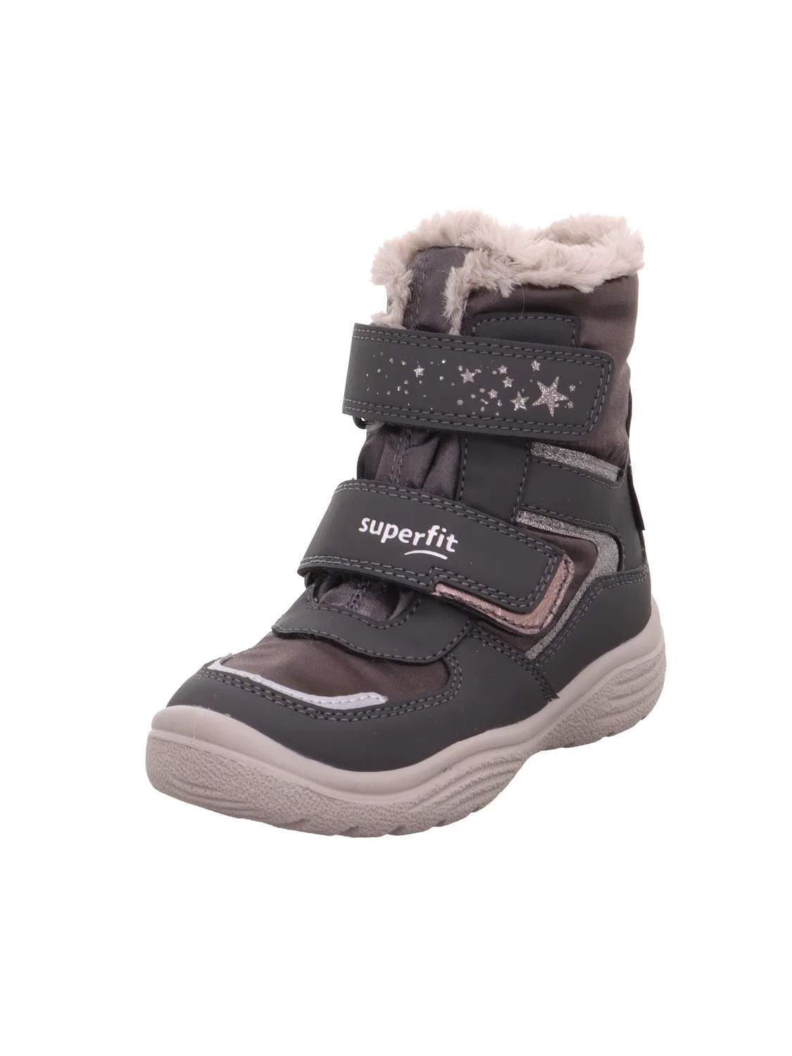 Детские зимние сапоги для девочек с липучками Crystal Superfit, Grey Beige