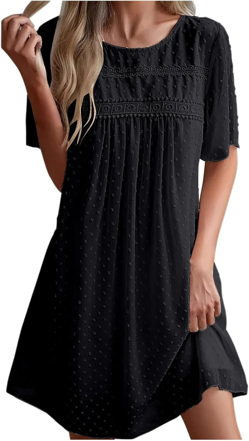 Женское повседневное платье с воротником-стойкой и коротким рукавом, Black