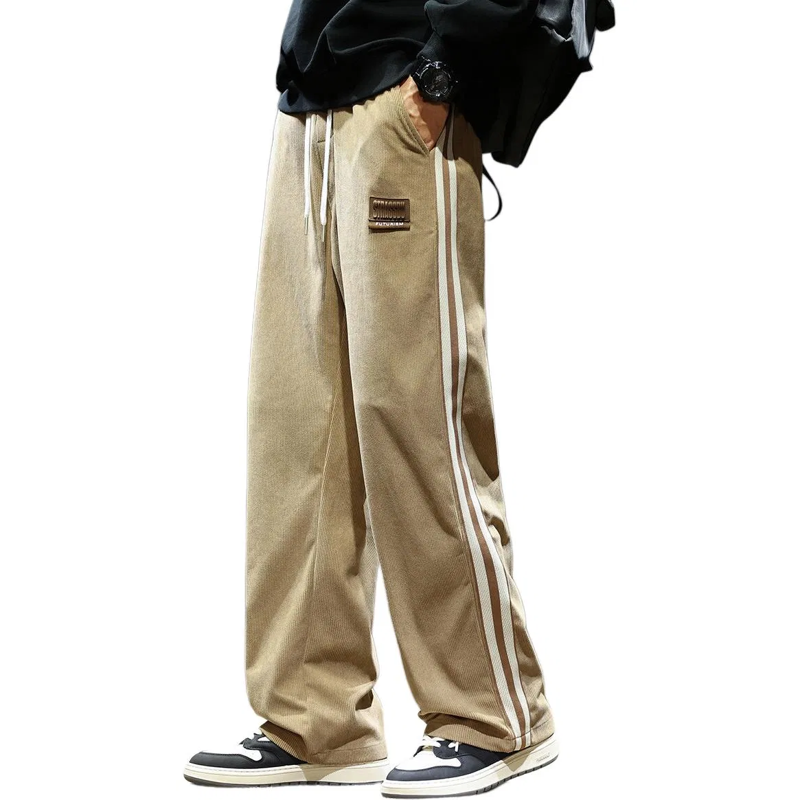 Детские спортивные брюки прямого кроя с лампасами Tonlion, Dark Khaki