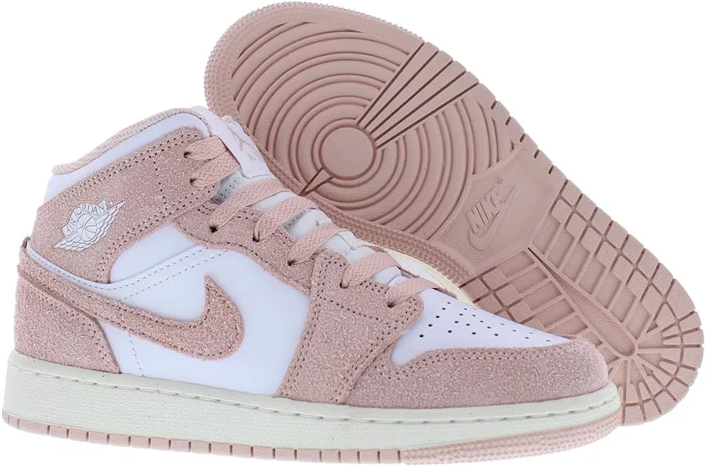 Детские кроссовки для мальчиков Air Jordan 1 Mid GS Nike, Pink/Pure White — фото 4