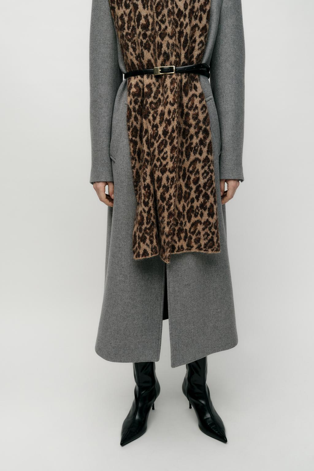 

Шарф из шерсти и альпаки с животным принтом ZARA, цвет Leopard