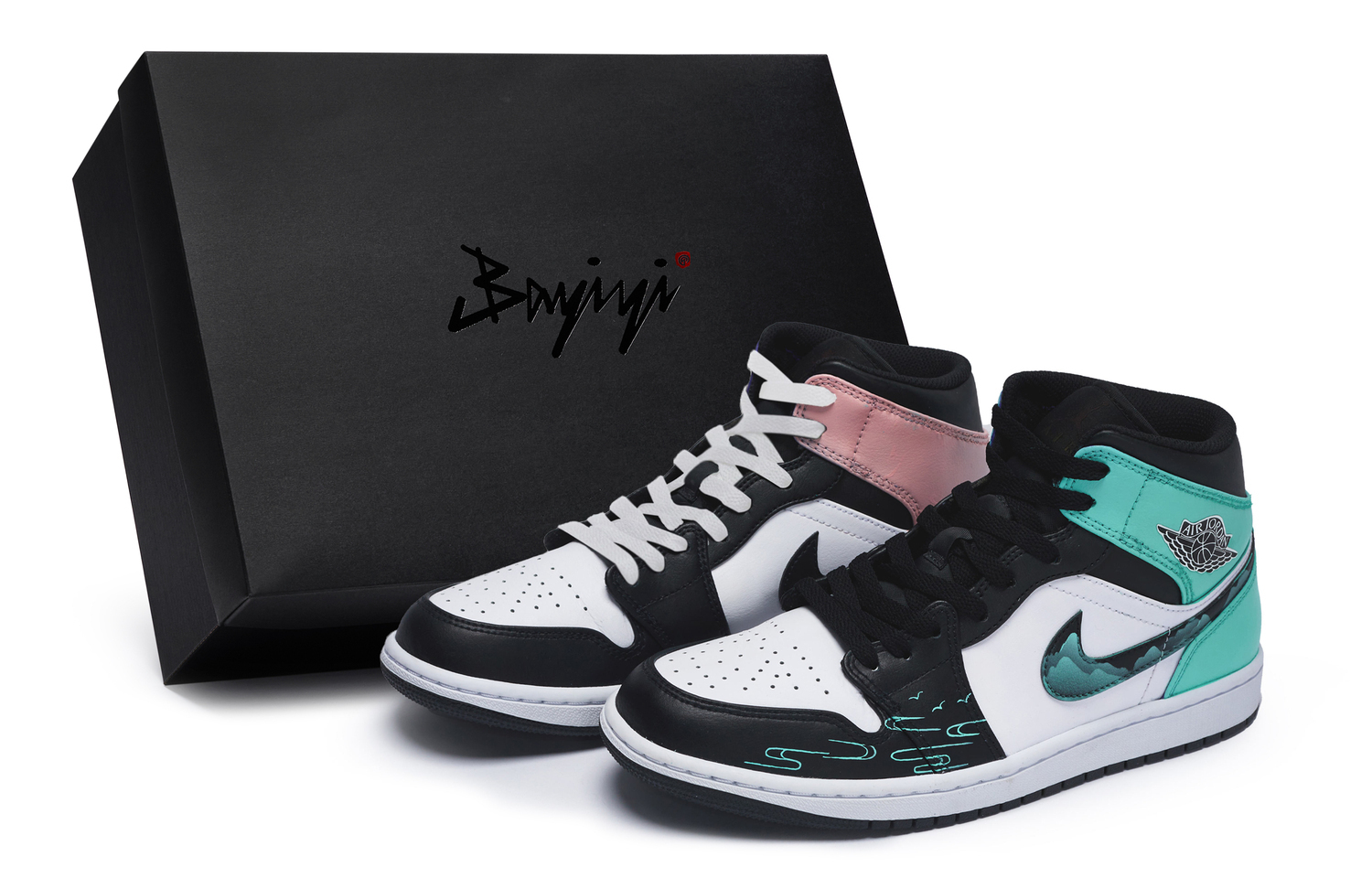 

Винтажные баскетбольные кроссовки Air 1 мужские мид-топ розово-зеленые Jordan, черно-бело-розово-зеленые