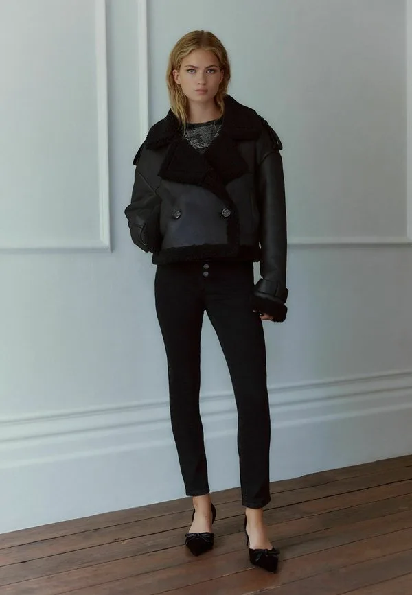 Джинсы узкого кроя на пуговицах, модель petite fit Next, Black — фото 3
