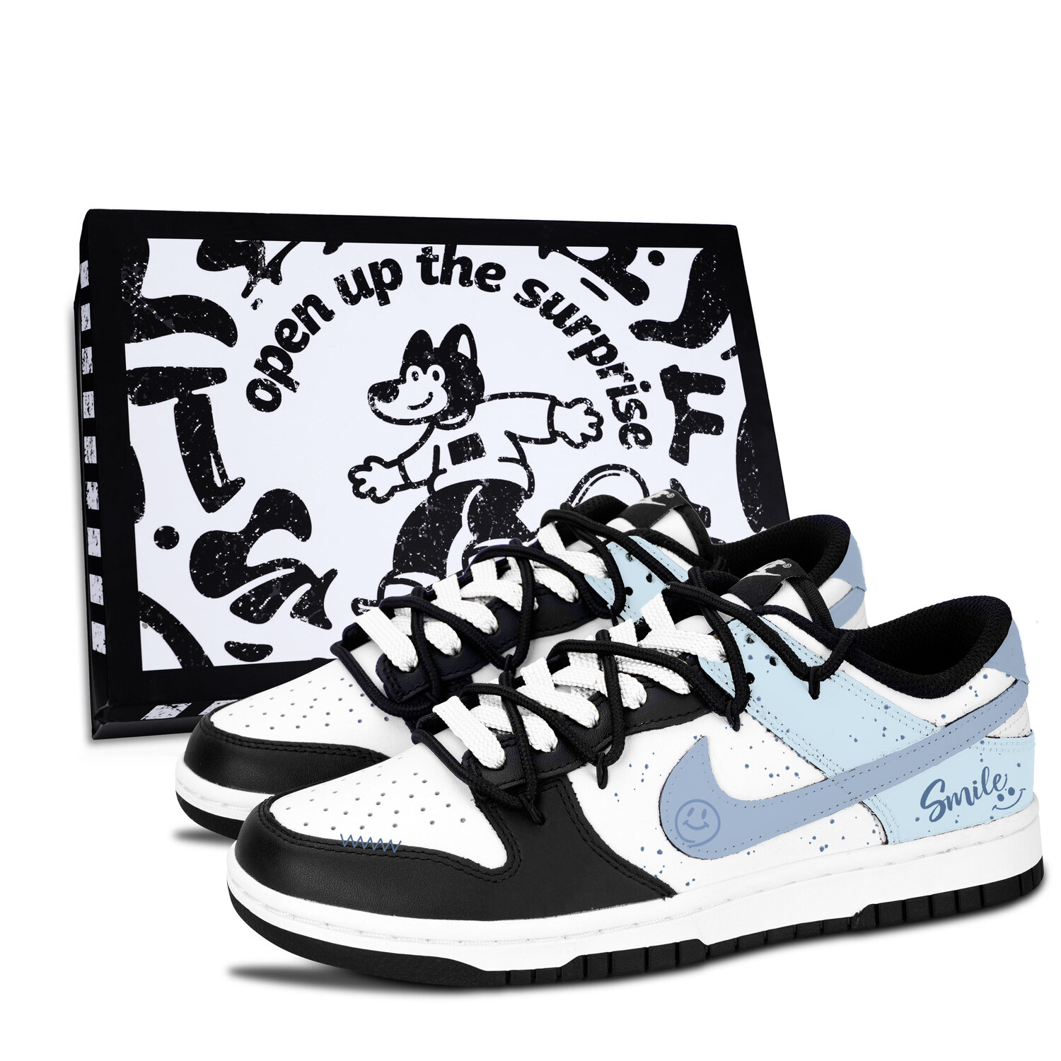 

Nike Dunk Black White, Light Blue Элегантные износостойкие низкие скейтбордные кроссовки унисекс синего цвета