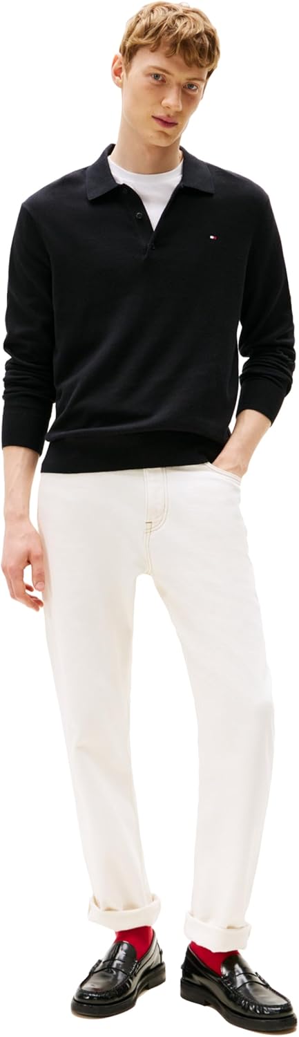 Мужской свитер-поло Tommy Hilfiger из хлопка и кашемира с длинными рукавами, Black — фото 3