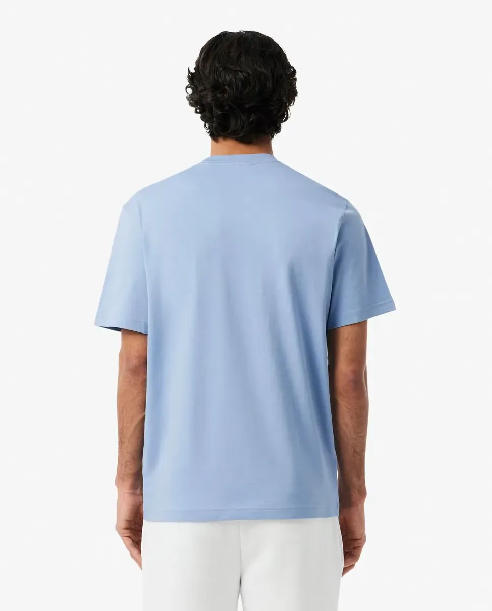 Мужская хлопковая футболка с коротким рукавом и карманом на груди Lacoste, светло-голубой — фото 2