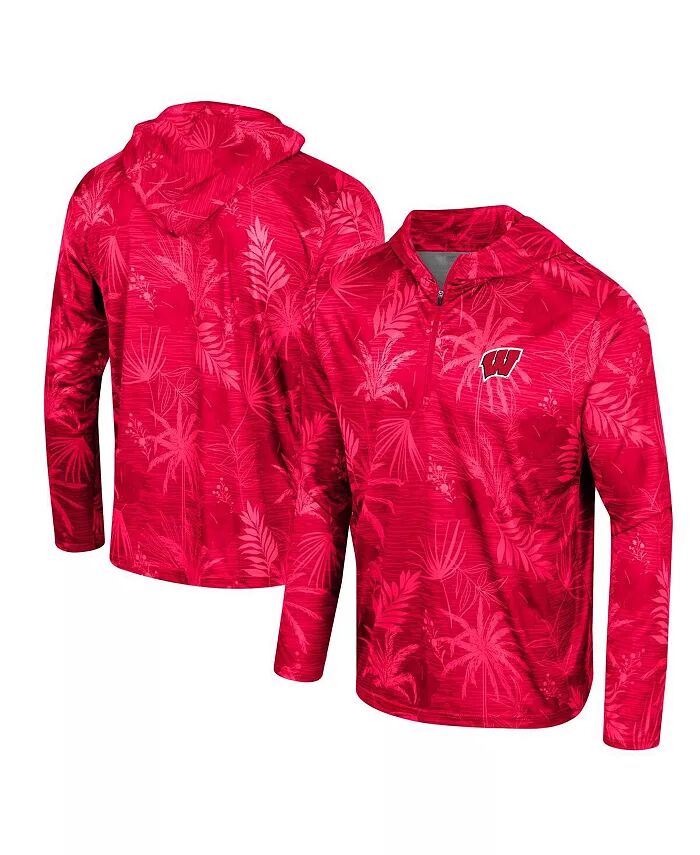 

Мужская красная толстовка Wisconsin Badgers Palms Printed Lightweight с капюшоном и застежкой-молнией на четверть длины Colosseum