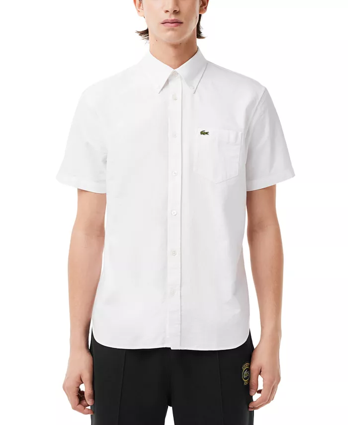 

Мужская рубашка Оксфорд с коротким рукавом и застежкой на пуговицы Lacoste, белый