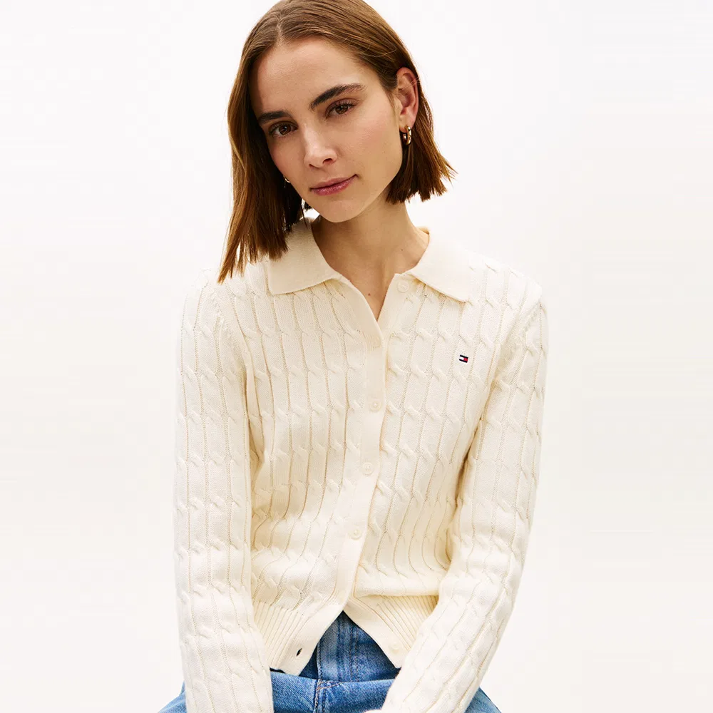 Женский хлопковый кардиган-поло с косами айвори от Tommy Hilfiger Women — фото 4