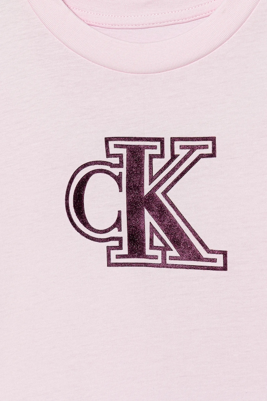 Детская хлопковая футболка Calvin Klein Jeans, розовый — фото 3