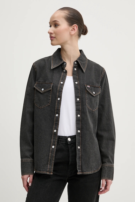 

Хлопковая рубашка Tommy Jeans, серый