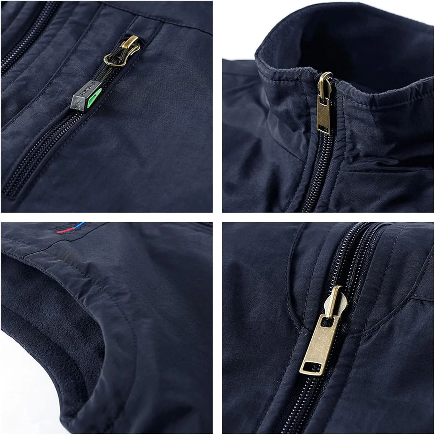 Мужская флисовая жилетка Reversible Zip Up с карманами, свободный воротник-стойка, однотонная куртка для путешествий и спорта Generic, хаки — фото 4