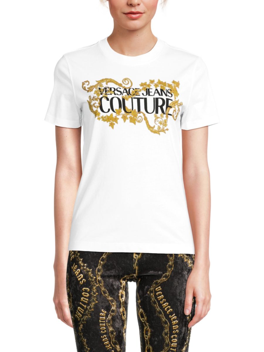 

Хлопковая футболка с логотипом Versace Jeans Couture, цвет White Gold