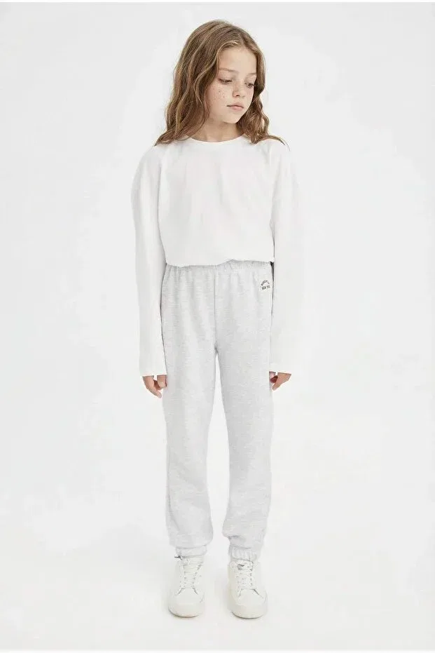 Детские спортивные штаны для девочек с принтом Elastic Waistband Printed Jogger Pants Defacto, Gray Gr93 — фото 3