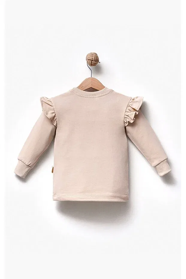 Детские свитшот для девочек с вышивкой Ruffled Collar Floral Embroidered 2 Thread Long Sleeve Overdo, Cream — фото 3