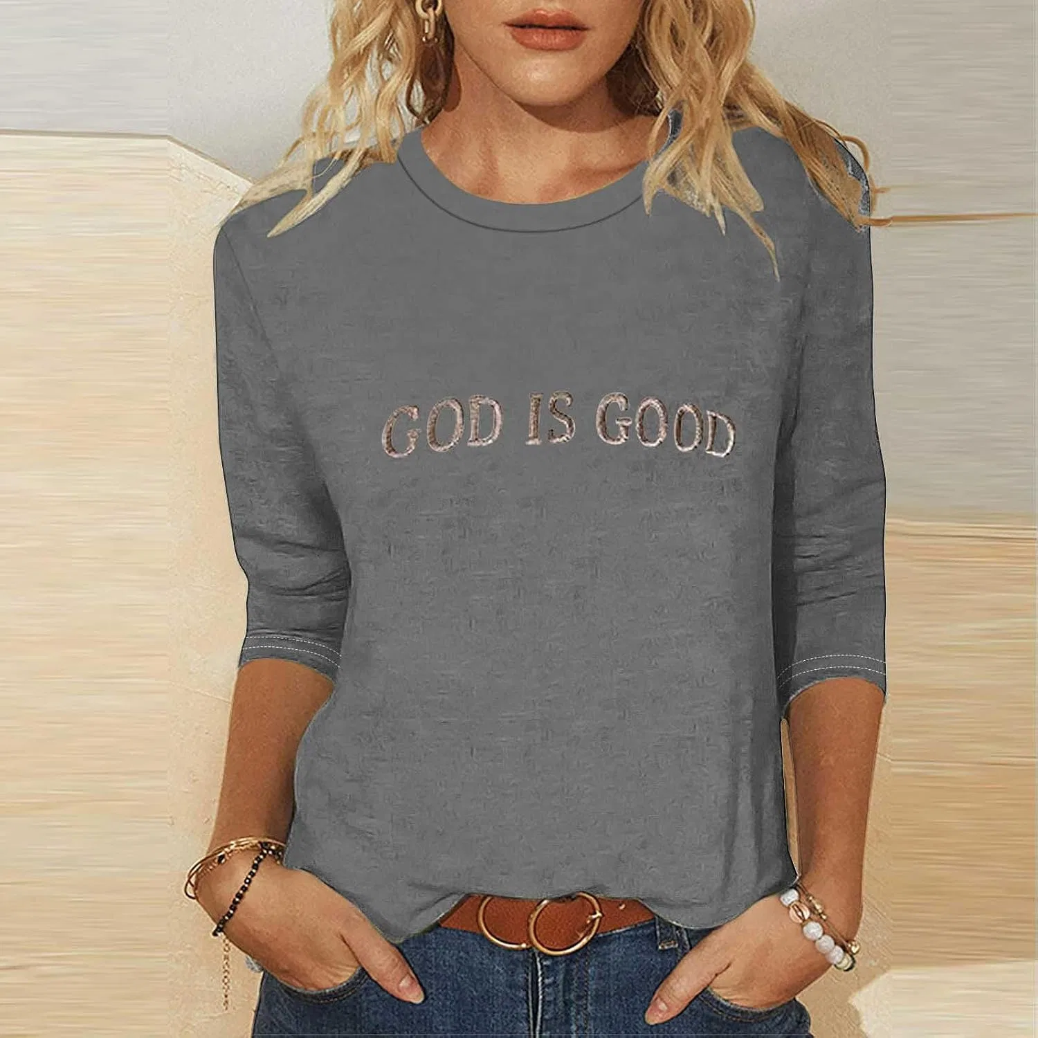 Женская футболка с длинным рукавом God is Good, серый — фото 2