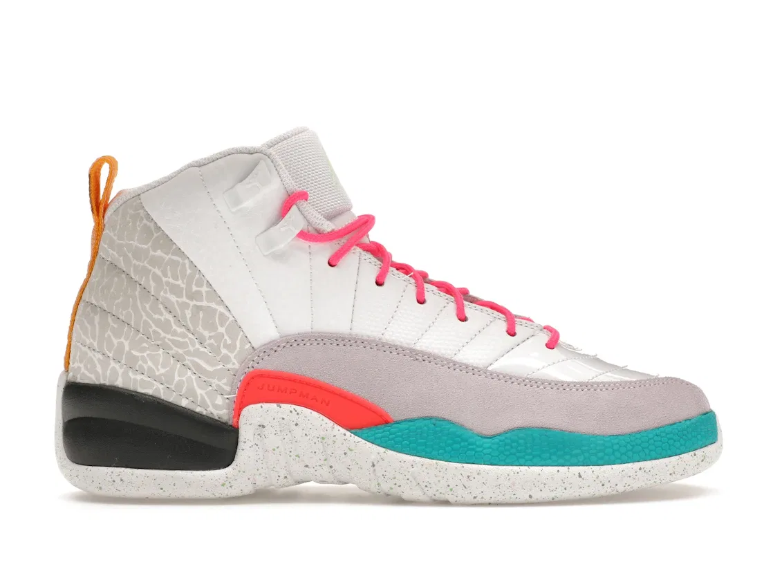 Детские кроссовки Lifestyle Jordan 12 Retro Jordan, White/Vapor Green/Photon Dust/Barely Grape/New Emerald/Infrared