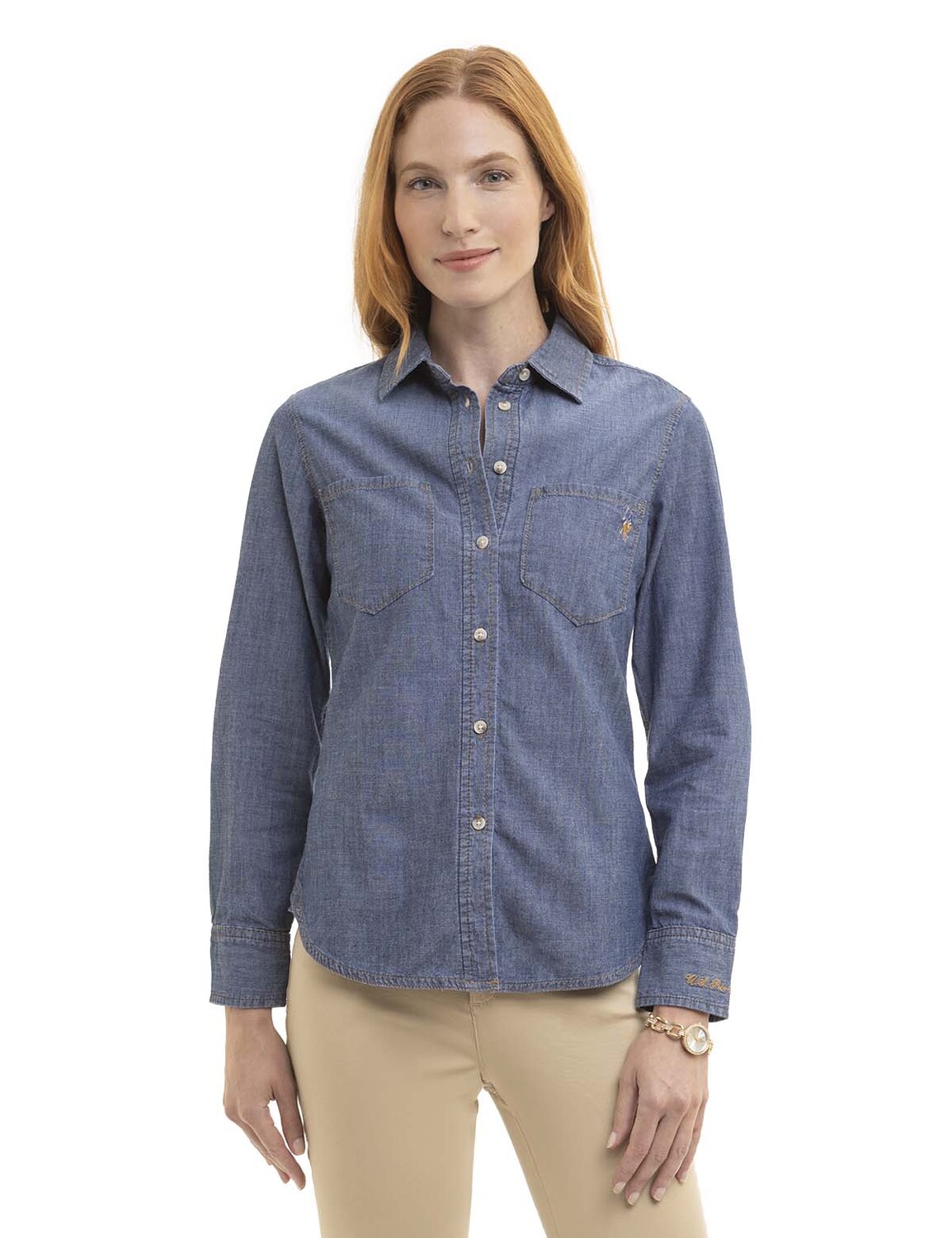 

Рубашка женская U.S. Polo Assn.Chambray Shirt With Pockets, синий