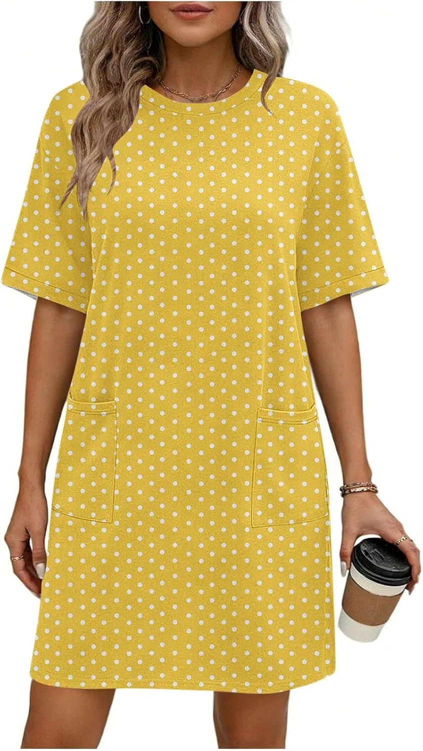 Женское летнее платье миди с горошком A-line, Yellow