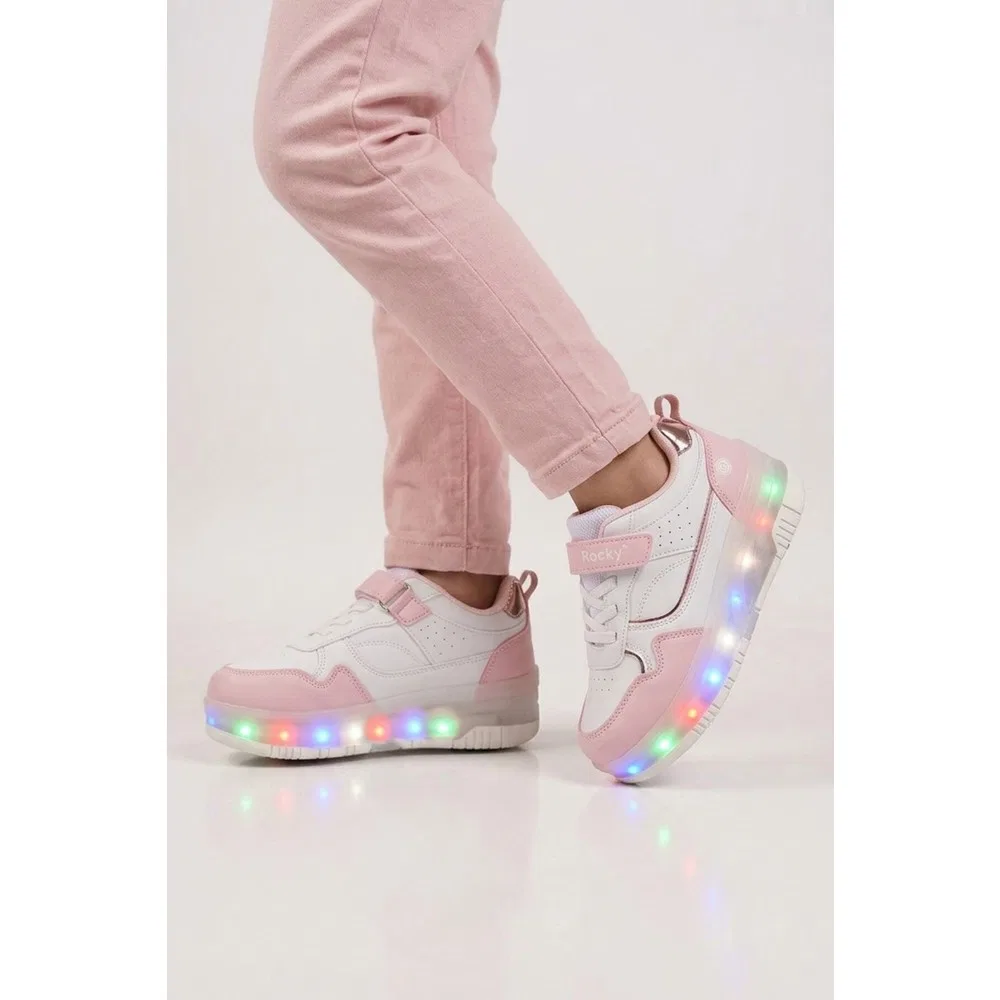 Детские кроссовки для девочек с подсветкой и роликами Glow F Rocky