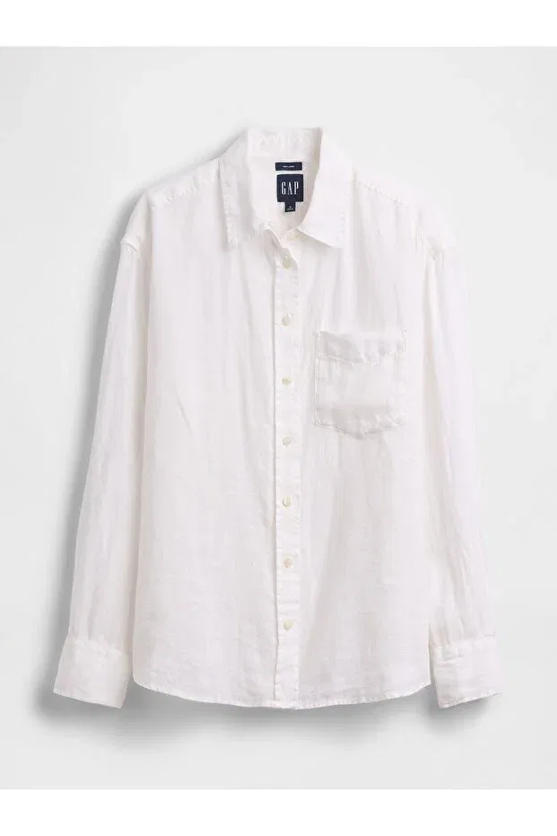 Женская свободная рубашка из льна Gap, White-007 — фото 3