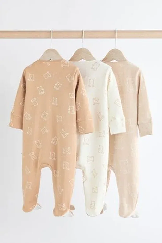 Детский комбинезон с принтом 100% Cotton Cream Teddy Bear Patterned 3-Piece Overalls Set Next Baby, Cream — фото 2