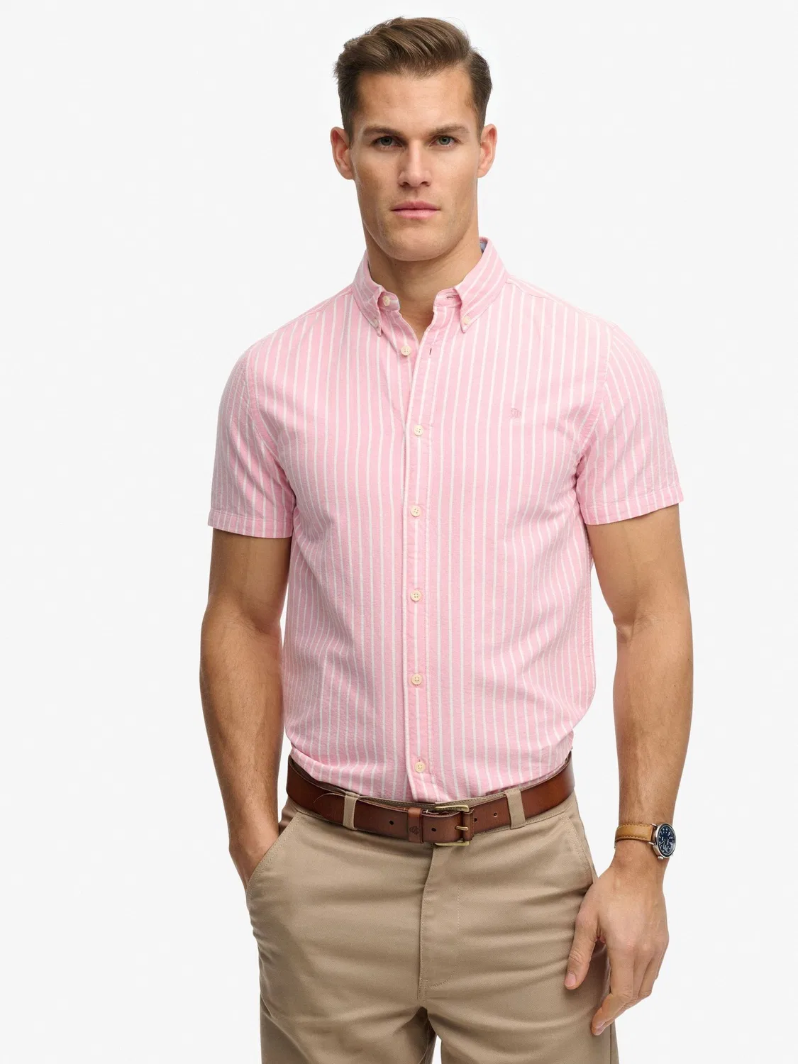 Рубашка повседневная Oxford Short Sleeve Superdry, Pink Stripe — фото 2