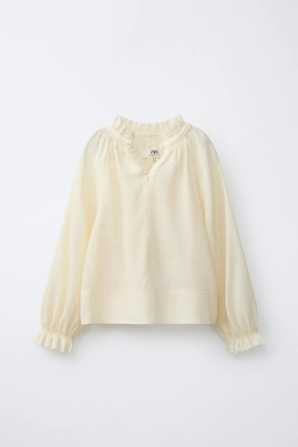 Рубашка с оборками из смеси рами ZARA, Butter