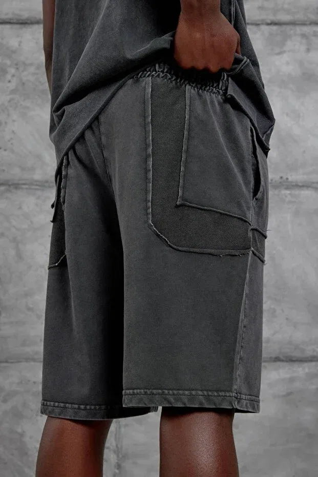 Детские шорты для мальчиков с принтом Born to Stand Out Smoked Oversize Loose Fit 2 Thread Without Drawstrings Nomarc, Smoke Grey — фото 4