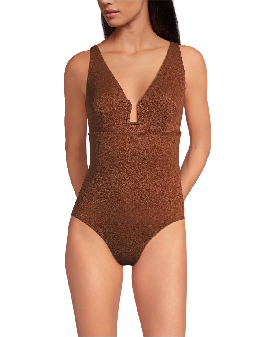 

Женский прямоугольный цельный купальник из крепа на косточках Lands' End, Dark cinnamon