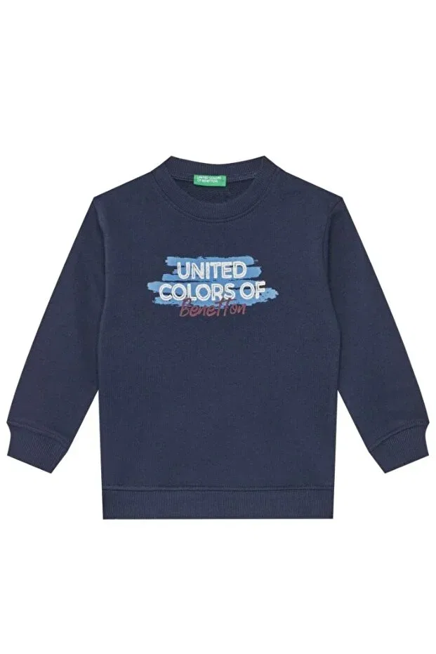 Детские свитшот для мальчиков с принтом United Colors Of Benetton, Navy Blue