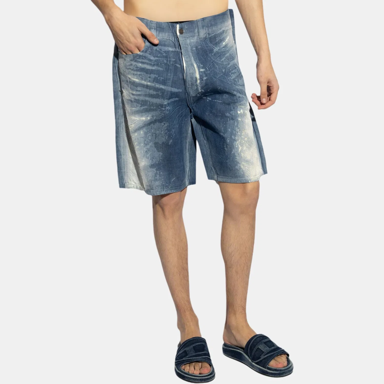 Джинсовые шорты с эффектом потертости DIESEL, Medium Blue — фото 4