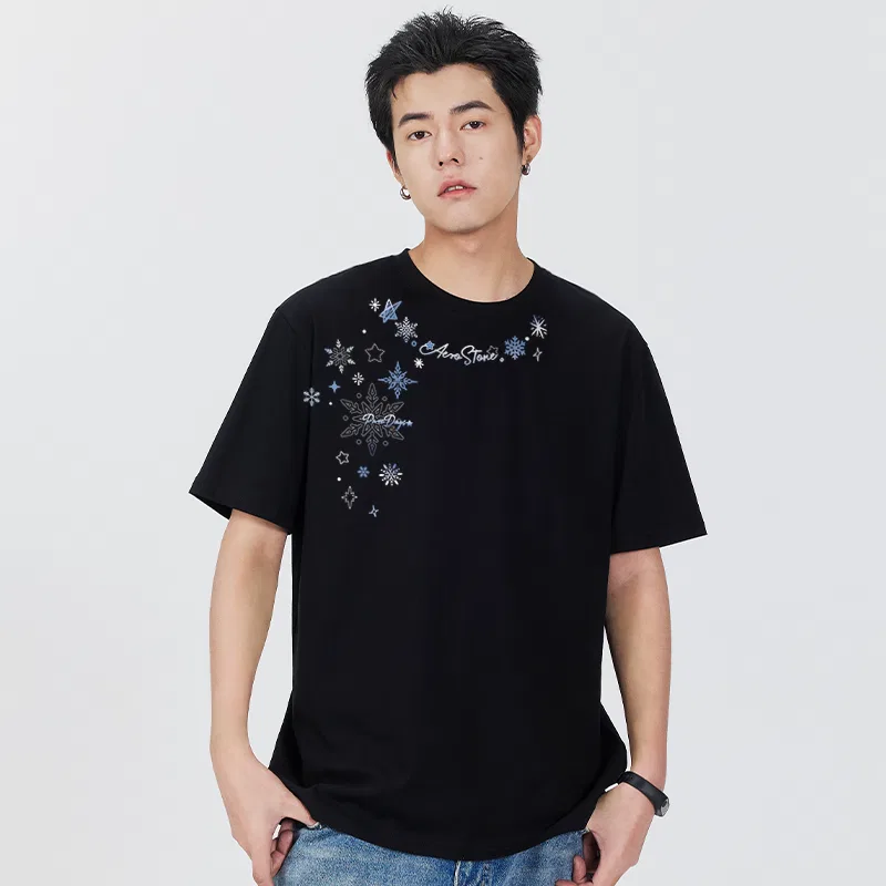 Футболка детская с круглым вырезом MINISO, Ice Silk Cooling Dark Gray (Large Blue Ice Flower Front Neck) — фото 4