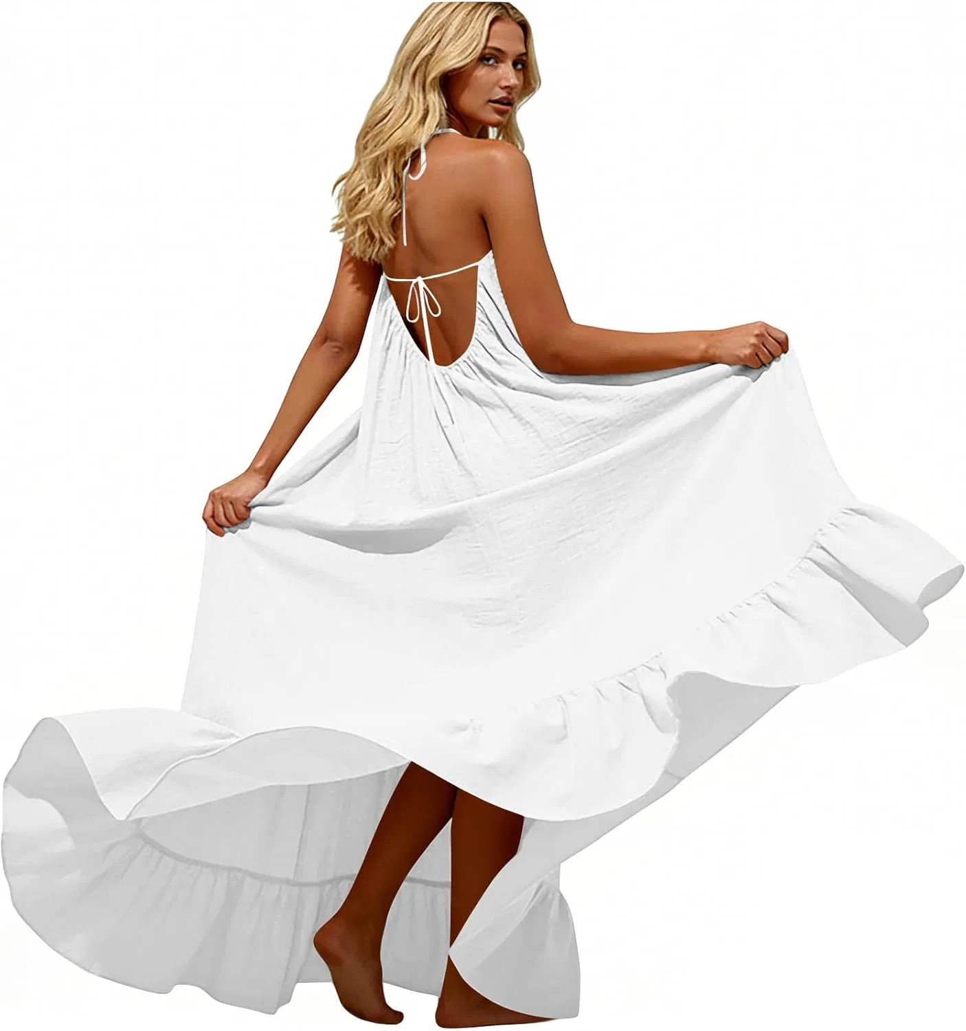 Женское макси-платье на завязках с открытой спиной, White — фото 2