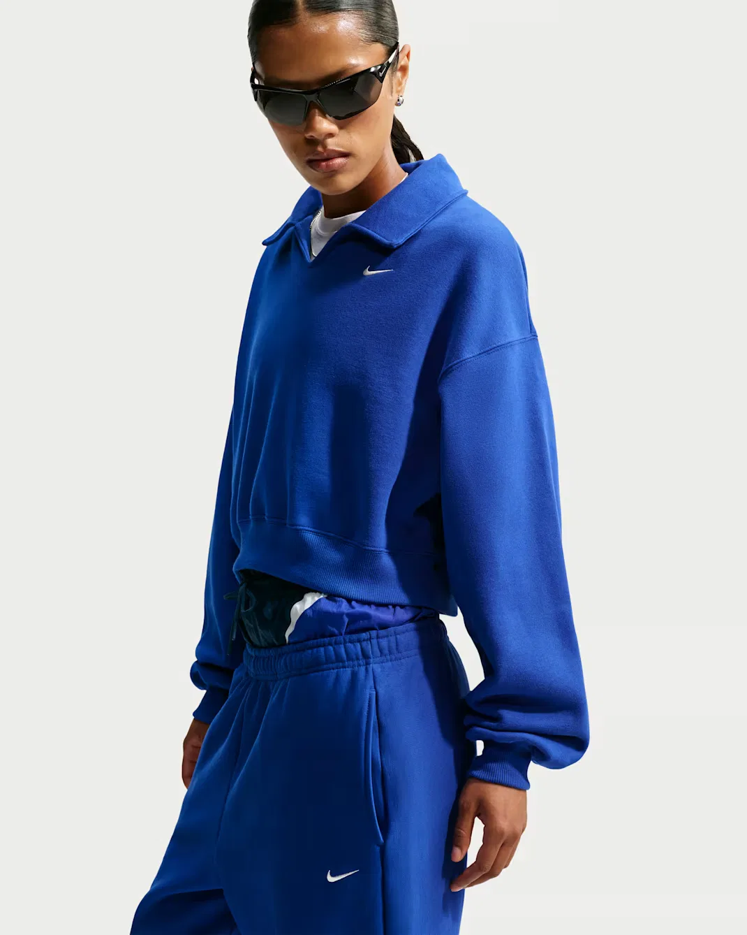 Женская укороченная рубашка-поло свободного кроя Nike Studio Fleece Medium Weight, Old Royal/Sail