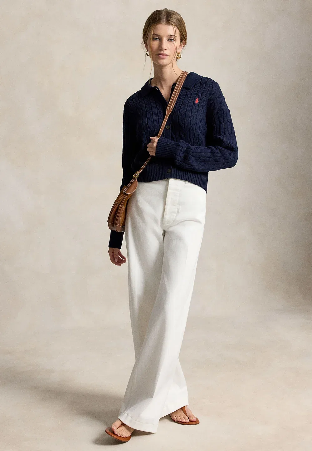 Хлопковый кардиган с воротником-поло и косами - кардиган Polo Ralph Lauren, Hunter Navy — фото 2